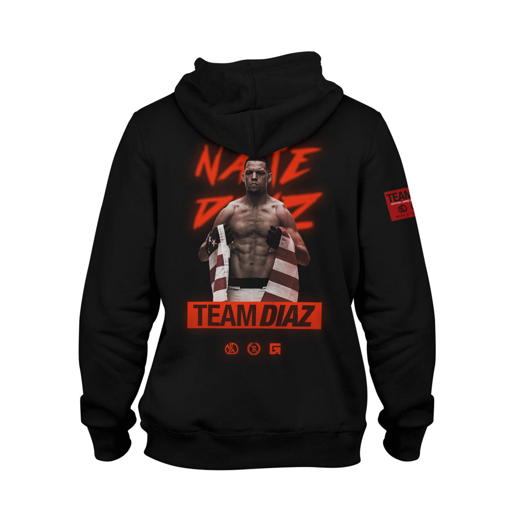 Nate Diaz Team Diaz 263 PVC Silicone Patch Premium Hoodie [BLACK] OFFICIAL UFC 263 EDITION